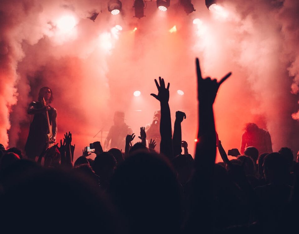Live music concert with crowd and stage lights
